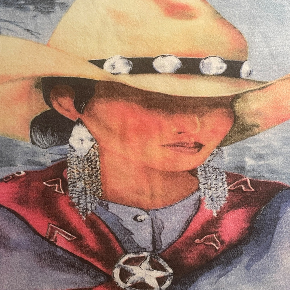 DOREMAN BURNS Women's Size Medium Cowgirls Print Cotton Pullover Long Sleeve Top - Picture 4 of 7